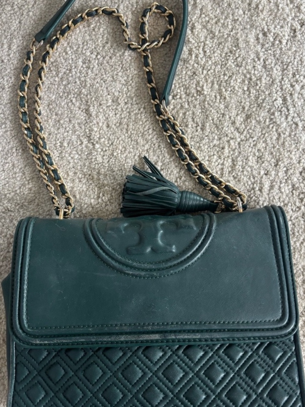 Tory Burch Teal Quilted Leather Chain Strap Crossbody